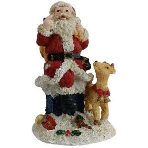 K's Collection Holiday Santa on Chimney with Reindeer Resin Christmas Figurine
